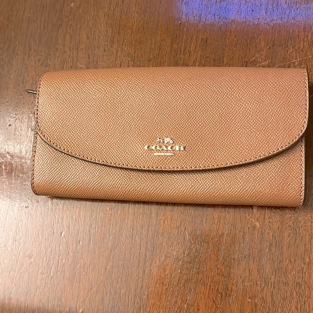 Brown flap over wallet with 4 inside sections